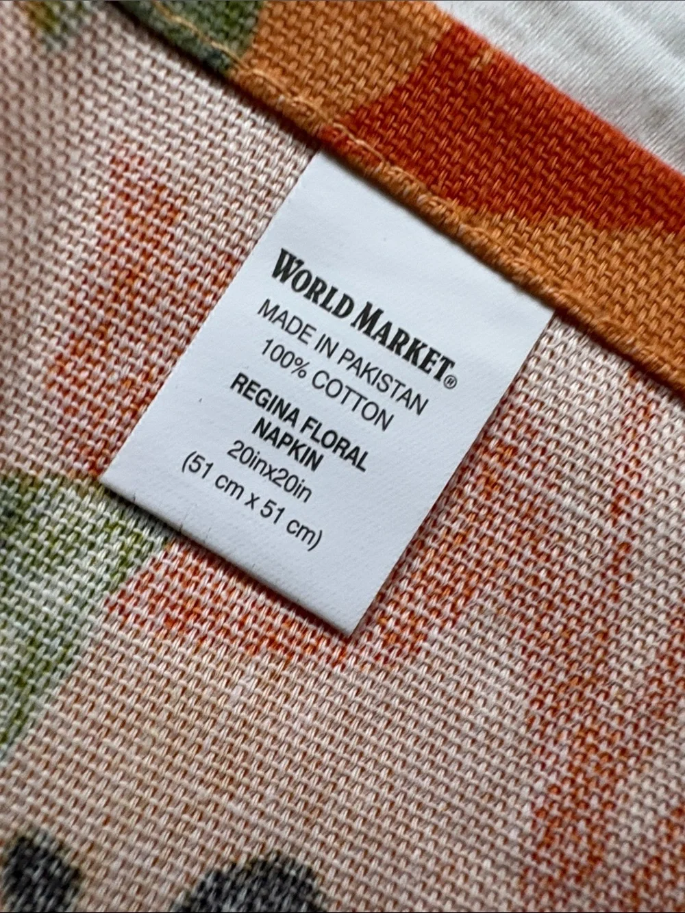 Cost Plus World Market Regina Orange Floral Cotton Napkins 20x20